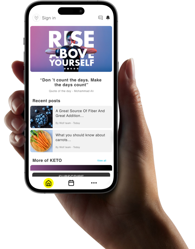 Wolf Nutrition Kuwait - Healthy lifestyle and nutrition app interface